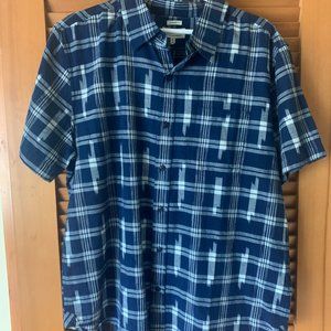 Bridge & Burn Men's Malcom Indigo Plaid Short Sleeve button down Shirt, Size XL